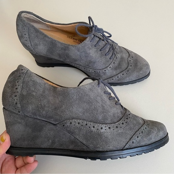 Ellen Tracy Active Gray Tobin Oxford Wedge SZ 8.5‎ suede booties wingtip - Picture 1 of 11